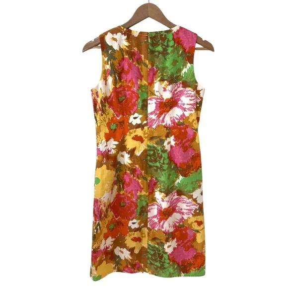 Talbots Dress Size 6 Sheath Floral Pockets Sleeveless Bright Colors 100% cotton - Picture 4 of 14
